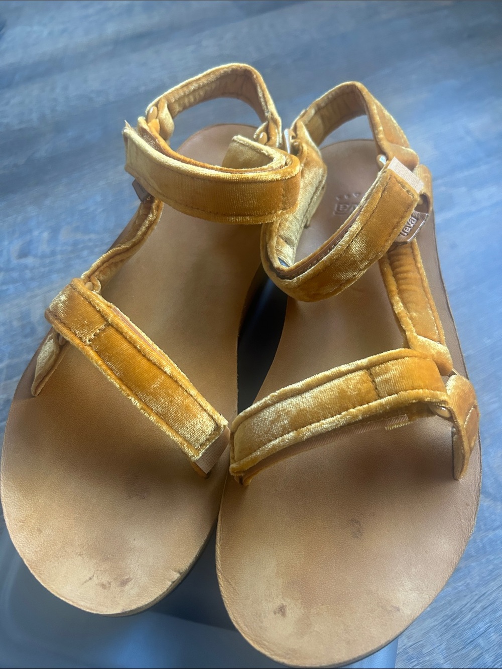 Teva Women's Velvet Strap Flatform Sandals in Mustard